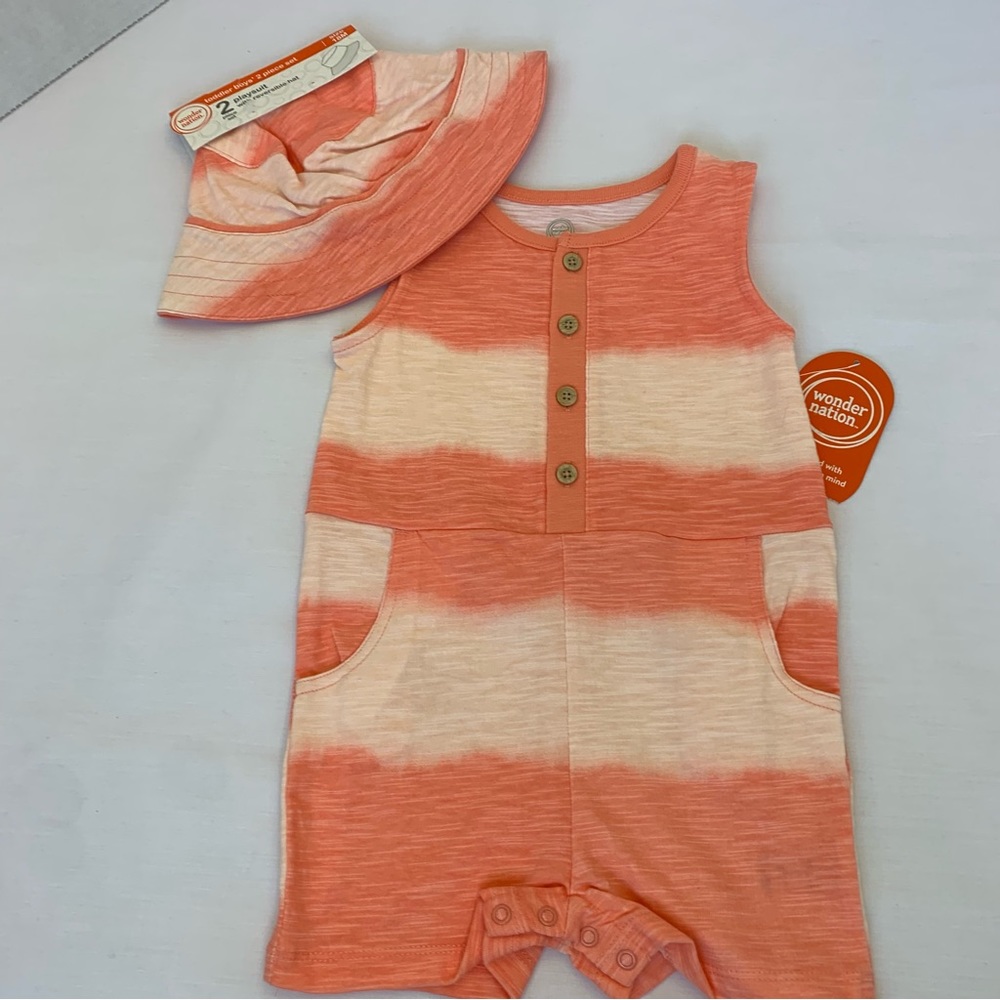 Wonder nation peach lily stripe toddler boys 2 piece set playsuit. Size 18m